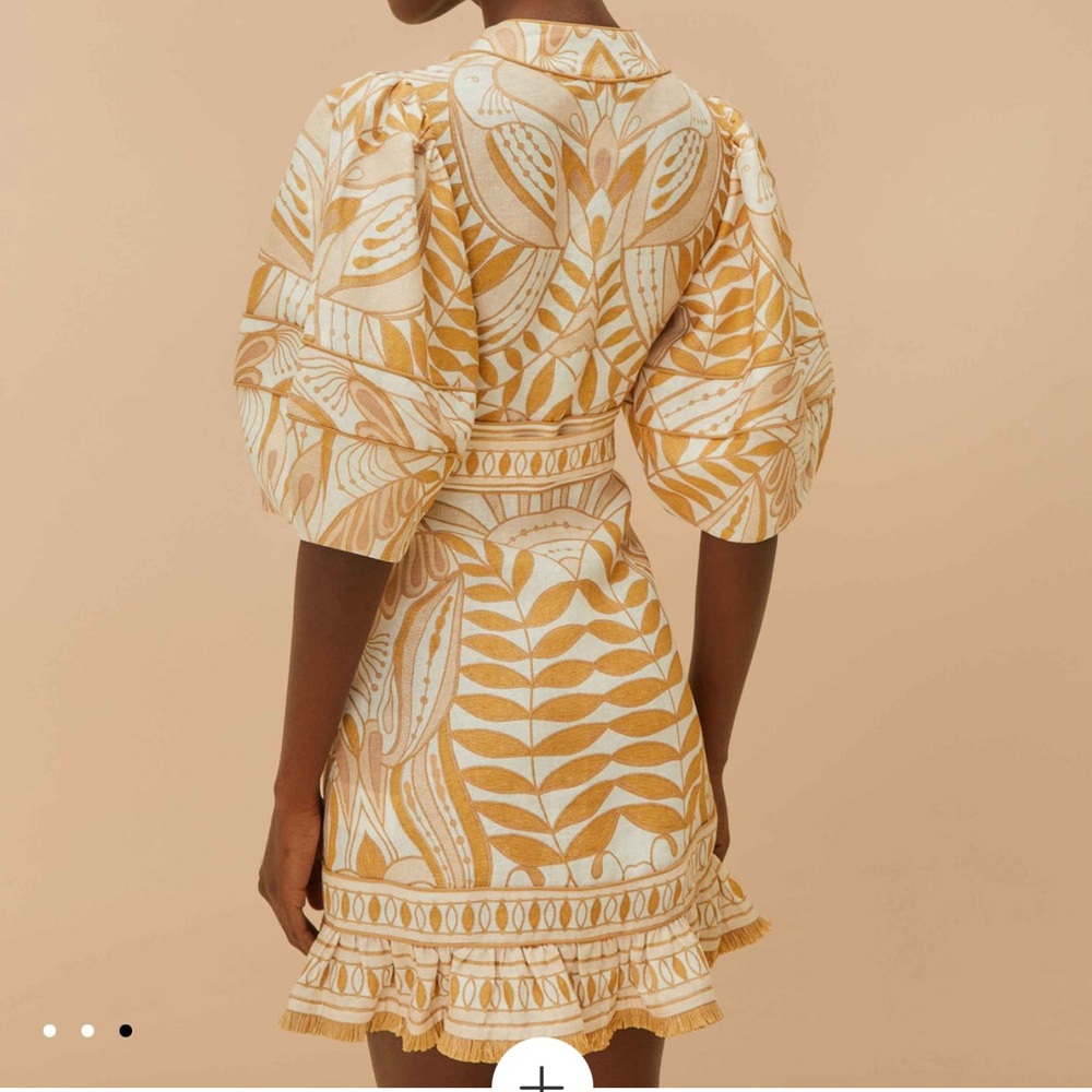 NWT FARM Rio Gold and Cream Mini Dress